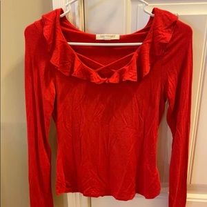 Red cross neck ruffle top